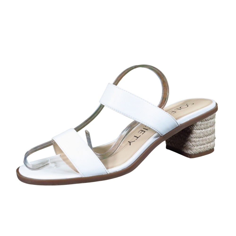 Sole Society Lunespa Women Slide‎ Sandal 8.5 Summer Casual White Jute Block Heel